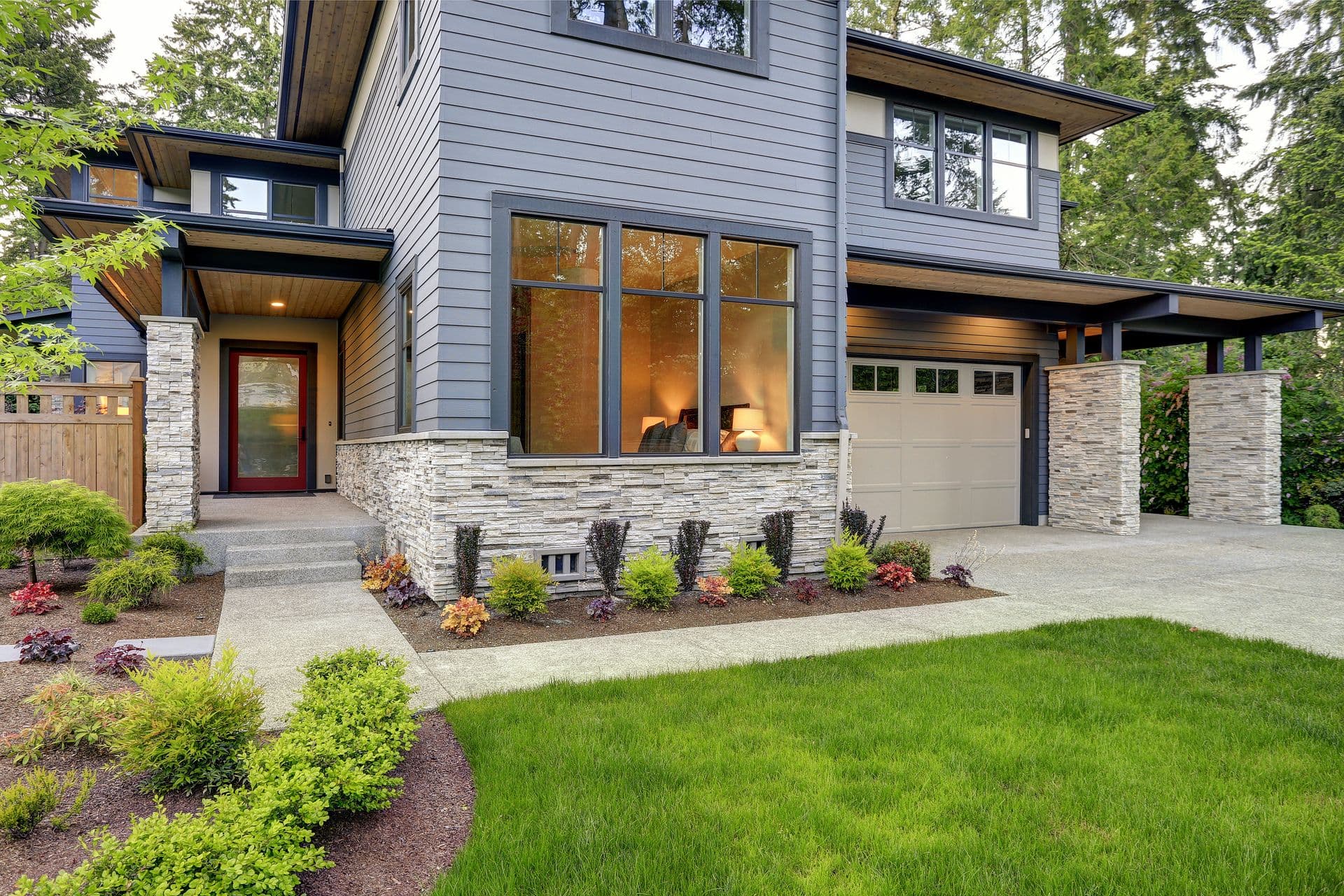 Slate gray window frames on the exterior of a modern home.